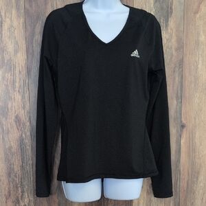 Adidas Black Fitted Long Sleeve V Neck Tee L